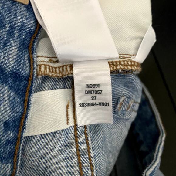 Madewell Jeans Women 27 Blue Curvy 90s Straight Revoir Wash Distressed Raw Hem - Picture 10 of 10